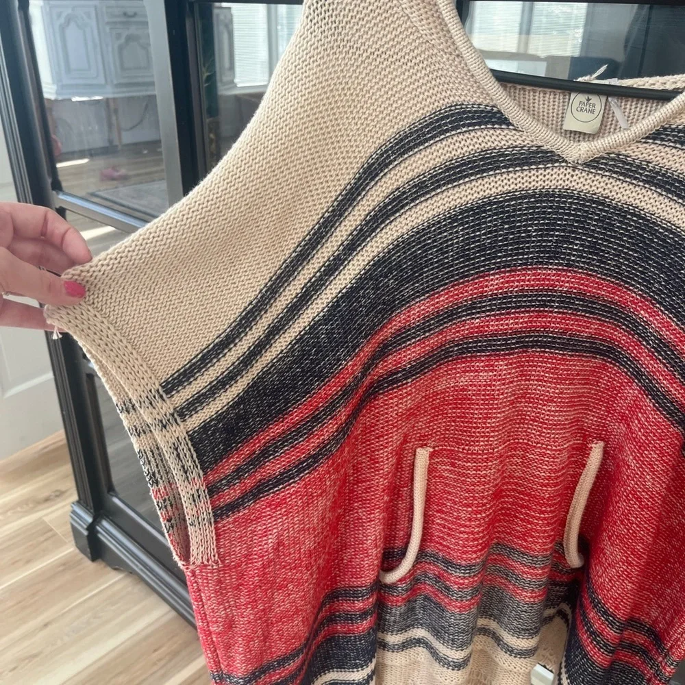 Paper Crane Sweater Poncho Hoodie. Striped Women’s Sz-M Preppy Travel